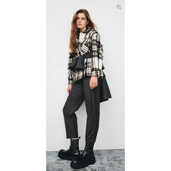 Zara Black & Cream Plaid Oversized Heavyweight Wool Blend Overshirt Shacket, S - Picture 1 of 10